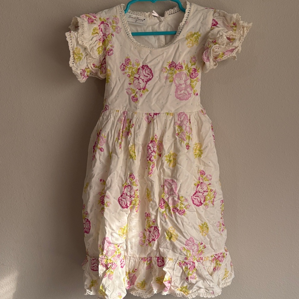 SweetHoney Floral Dress in Cream and Pink